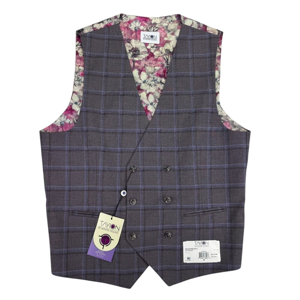 Tayion Mens Asupreme Regular Fit Double-Breasted Plaid Suit Vest Lavender M